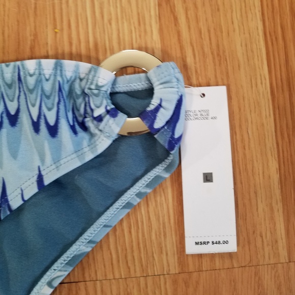 NWT Blue Wavey Stripe Bikini Bottoms w Metal Rings - Picture 4 of 8